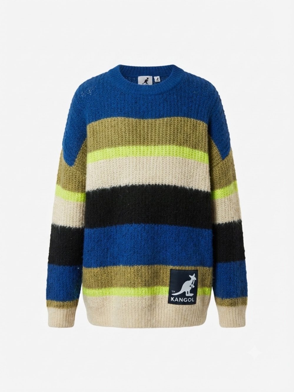 Kangol Men's Blue, Black, Cream & Olive Striped Crewneck Sweater